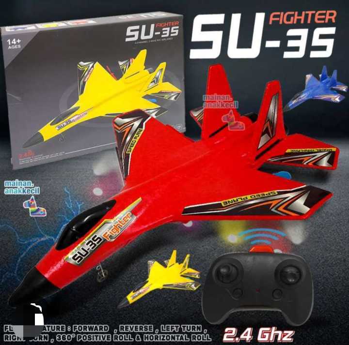 RC Jet Plane With LED Lights - 2.4GHz Remote Control, 3 Batteries, Easy To Fly For Kids & Beginners