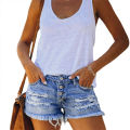 Women’s Fashion Washed Distressed Jeans Personality Solid Color Ripped High-waist Denim Shorts. 