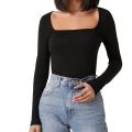 Square Neck Fitted Full Sleeve Tee – Cotton Blend, Slim Fit, Casual Wear, Size S-XL. 