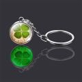 Clover Keychain Four Leaf Clover Glass Bal L Double Side Pendant Metal Keyring Lucky Jewelry Gift. 