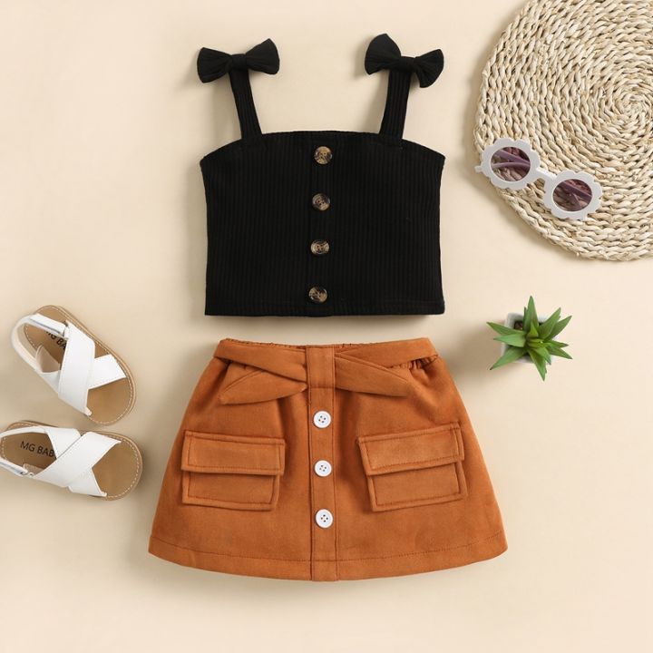2PCS%20Toddler%20Girls%20Summer%20Clothes,%20Bow%20Strap%20Ribbed%20Knit%20Tank%20Tops%20+%20Belted%20Skirt%20Set%20-%20Image%208