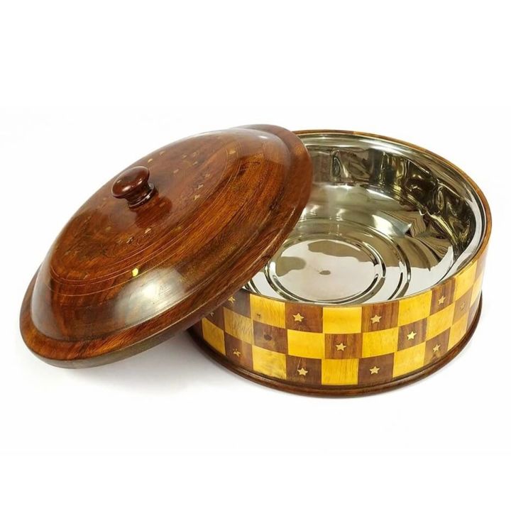 wooden Hotpot inside steel kitchen accessory in wooden ,wooden hot pot, pure sheesham wood hot pot Wooden Handmade HOT POT