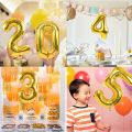 Number Foil Balloon 16" Inch Customise Metallic Gold, Silver, Black 0 1 2 3 4 5 6 7 8 9 Balloons, Aluminum Hanging Date Year Age Foil Film Baloon for Wedding, Birthday Party Decoration, Farewell, Happy New Year, Anniversary Banner Air Ballon Theme Set. 