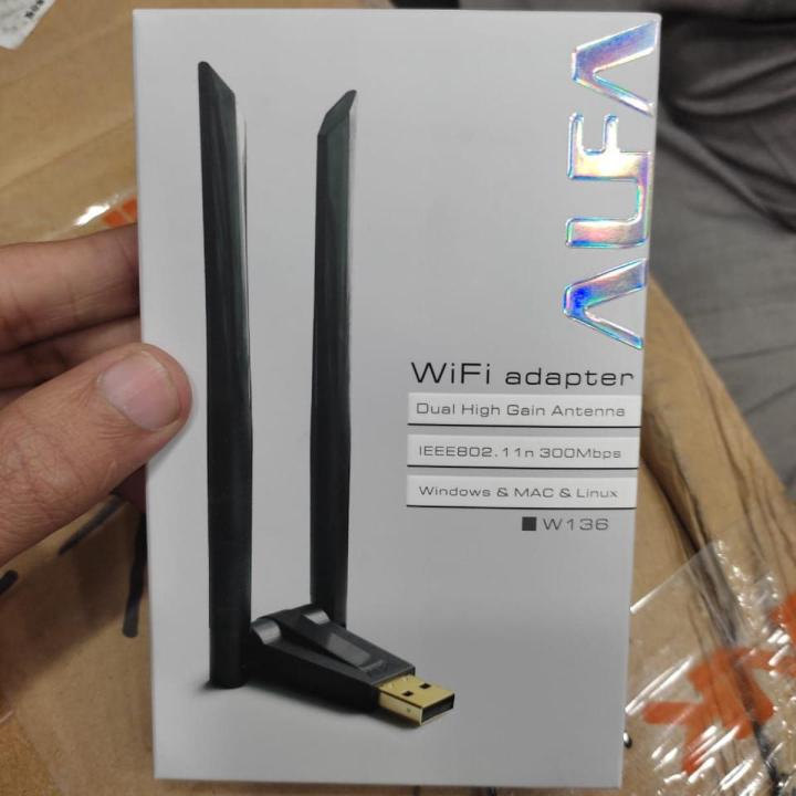 Alfa Wifi USB W136 3Dbi RTL8192 Dual Antenna Adapter 300MB