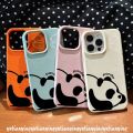 Cartoon Doodle Candy Color Simple Cute Lazy Panda Couples Case Compatible for IPhone 15 13 11 16 12 14 Pro Max 16 15 14 Plus XR X XS Max Luxury Leather Texture Skin Feel Soft Cover. 