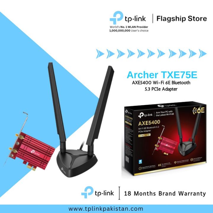TP-Link Wi-Fi 6E Bluetooth 5.3 Card Archer TXE75E AXE5400 Tri Band Wi-Fi 6E Bluetooth 5.3 PCIe Adapter - 18 Months Brand Warranty