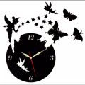 Wooden Wall Clock Fairy Home Decor Wall clock , Fairy Wooden Wall Clock for Girls, 3D Laser Cut Wall Clock Fairy With Stars with Butterflies. 