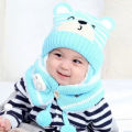 【AmbitionmA】 6M-34M Unisex Winter Kids Baby Girls Boys Cartoon Bear Stripe Knit Hat Cap Woolen Yarn Scarf Earmuff Warm keep Set for outdoor. 