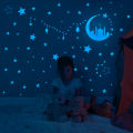 1Set EID Mubarak Blue Light Luminous Wall Sticker Ramadan Star Moon Glow Decoration Islamic Muslim Festival Children Room Decor. 