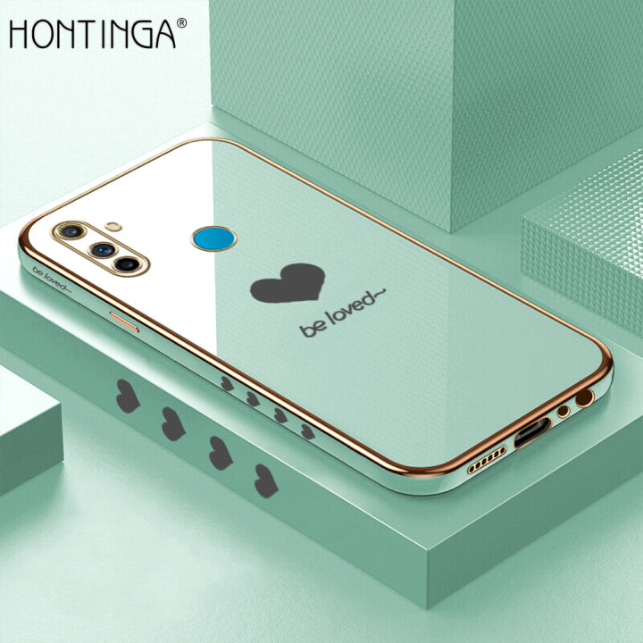 Hontinga for Realme C3 Back Cover Luxury 6D Plating Lover Heart Side Pattern Case Soft Silicone Square Mobile Cover