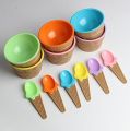 2Pc Set Ice Cream Solid Bowl with Spoon, Plastic BPA-Free Ice Cream Cone Shape Cup.. 