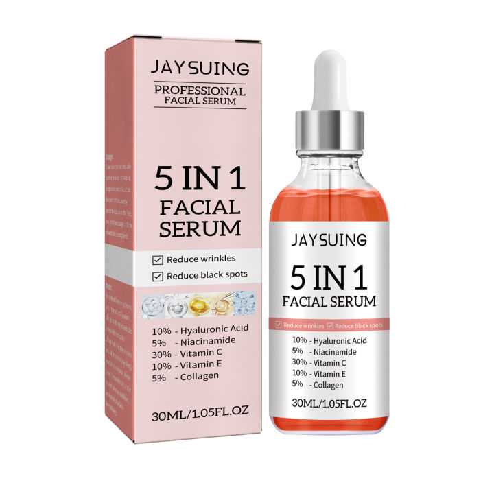 Jaysuing Hyaluronic Acid Face Serum 5 In 1 Moisturizing Whiten ing Anti Wrink le Agin g Vitamin C Shrink Pores Serum Skin Care