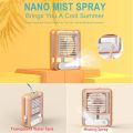 Cooling Fan | Small Desk Fan with Mist Spray, LED Night Light | Battery Operated Water Misting Fan, USB Rechargeable Portable Quiet Mini Desktop Cooling Fan for Indoor Outdoor. 