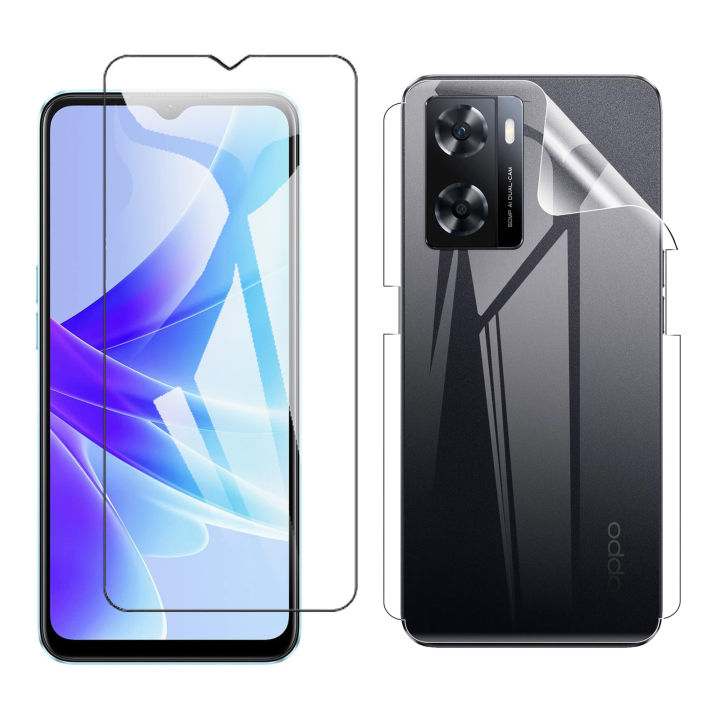 Oppo A77 4G Tempered Glass Screen Protector Premium High Quality Polish Glass + Back Jelly Protector Clear Soft Protection Film Transparent Hydrogel Film Protector For Oppo A77 4G