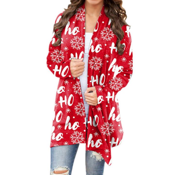 Cardigan Coat Festive Snowflake Gnome Print Xmas Cardigan