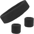 Pack Of 2 - One Pair WristBand & One HeadBand For Men & Women Unisex Sport Wrist Protector Running Badminton Basketball - Black. 