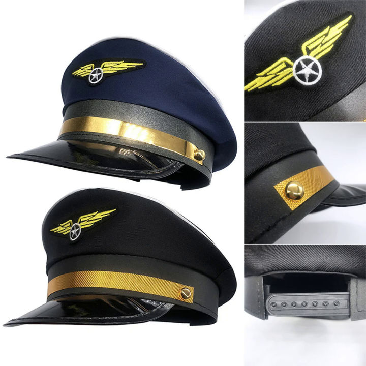 【Pioneer Gong】Aviation Cap Pilot Uniform Hat Work Airplane Men Captain Hat Cosplay Aviation Navy Party Sailors Cap Performance Unisex