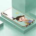 ZeroQiQi for Samsung A50 A50S A30S Back Cover Cute Girl Luxury 6D Plating Case Side Pattern Soft Silicone Square Mobile Phone Cases + Free Lanyard. 