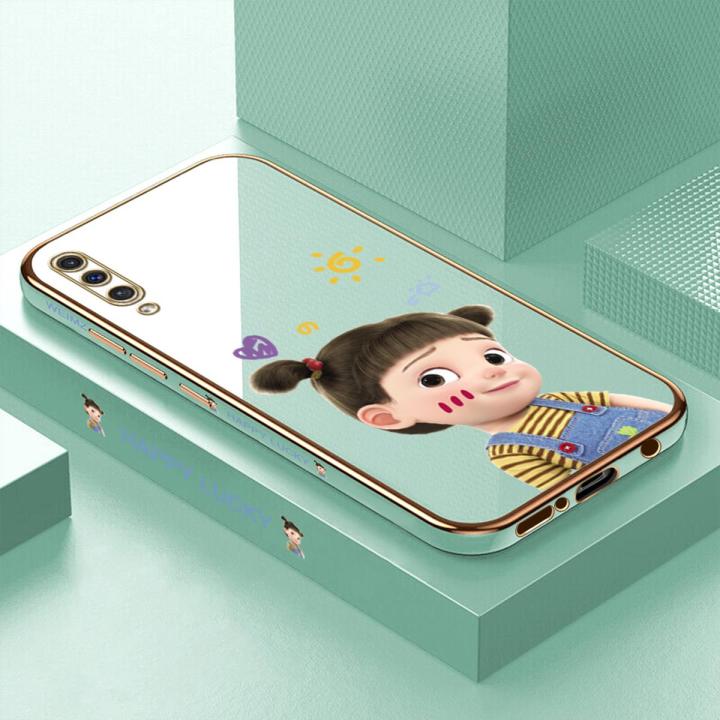 ZeroQiQi for Samsung A50 A50S A30S Back Cover Cute Girl Luxury 6D Plating Case Side Pattern Soft Silicone Square Mobile Phone Cases + Free Lanyard