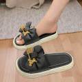 Flat Slippers Bow Tie Shoes Slip on Sandals for Streets Traveling Bathroom 38 39 Black. 