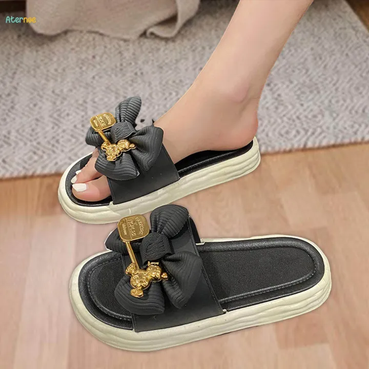 Flat%20Slippers%20Bow%20Tie%20Shoes%20Slip%20on%20Sandals%20for%20Streets%20Traveling%20Bathroom%2036%2037%20Black%20-%20Image%204