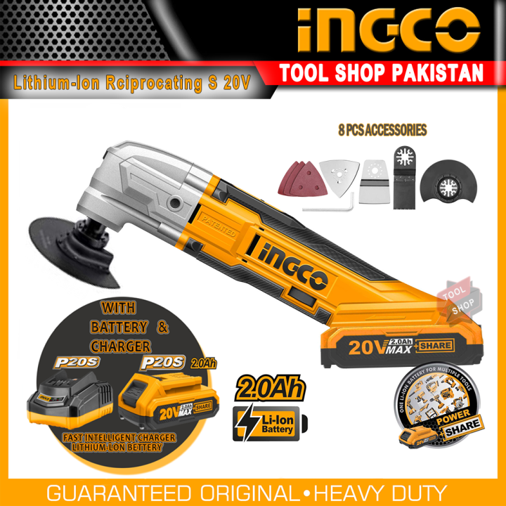 Ingco 20V Lithium-Ion Cordless Oscillating Multi-Tool with Battery & Charger POWERSHARE