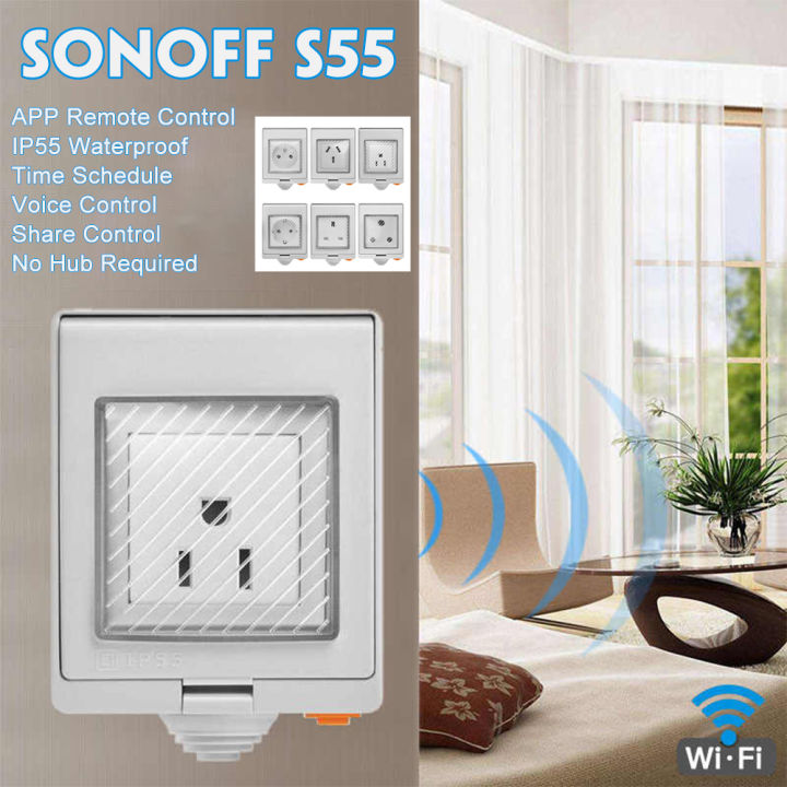 Conventional SONOFF S55 Waterproof WIFI Wireless Smart Plug Socket Outlet Home Timer Control US/DE/FR/US Type Switch For Alexa Google Outlet White