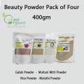 Pack of 4 Four Beauty Powder - Rose Powder , Multani Mitti Bentonite Powder , Rice Powder , Mulethi Licorice Powder - 100gm Each - For Healthy Skin , Lips , Mask. 