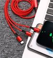 3 in 1 Multi Charging USB Type C Cable Lightning , Android / Iphone / Ipad - 1.2M -Red. 