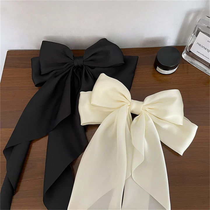 Elegant Bow Ribbon Hair Clip Fashion Solid Satin Spring Clip Hair Pin Headband
