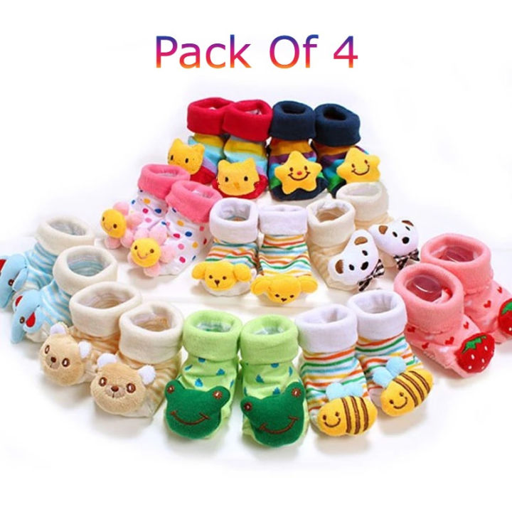Pack of 4 Newborn Baby Booties Shoes For Newborn Babies infant 0 - 3 Month - MultiColor