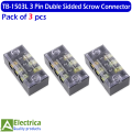 15A 600V Dual Rows 3 Positions Screw Terminal Block Strip Wire Barrier Block Terminal Strip TB-1503L 3 pin Duble Siddid Scrow Connector strip by electrica. 