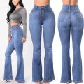 OIMG Womens Vintage High Waist Flared Bell Bottom Jeans Trendy Light Denim Pants. 