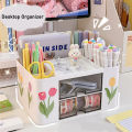 Box With Sticker Student Office Desk Decoration Pen Holder With Drawer Multifunction Desktop Organizer Stationery Storage. 