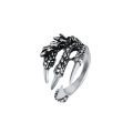 Retro Punk Dragon Ring -Men Women Exaggerated Antique Siver Color Open Ring- Goth Eagle Demon Metal Adjustable Opening Ring. 