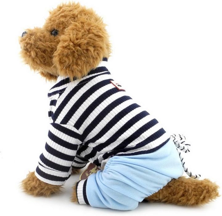 SELMAI Stripe Pet Outfits for Small Dog Shirt Top Denim Pants Doggie Casual Wear Poodle Chihuahua Clothes Outfits Clothes Apparel Blue XL