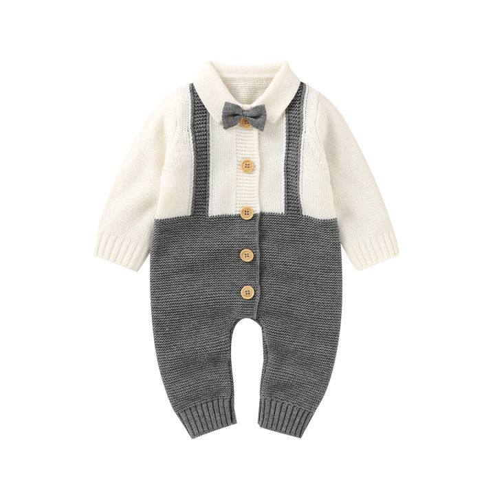 Baby%20Boys%20Casual%20Knitted%20Romper,%20Grey%20Turn-down%20Collar%20Long%20Sleeve%20Button-down%20Jumpsuit%20-%20Image%202