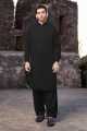 Pure Black Colour Suit Of Washing-Wear Unstitched Fabric For Men (shalwarkameez). 
