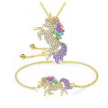 Cute Unicorn Necklace Cartoon Horse Jewelry Accessories Girls Children Kids Women Party Animal Pendant Bracelet Set. 