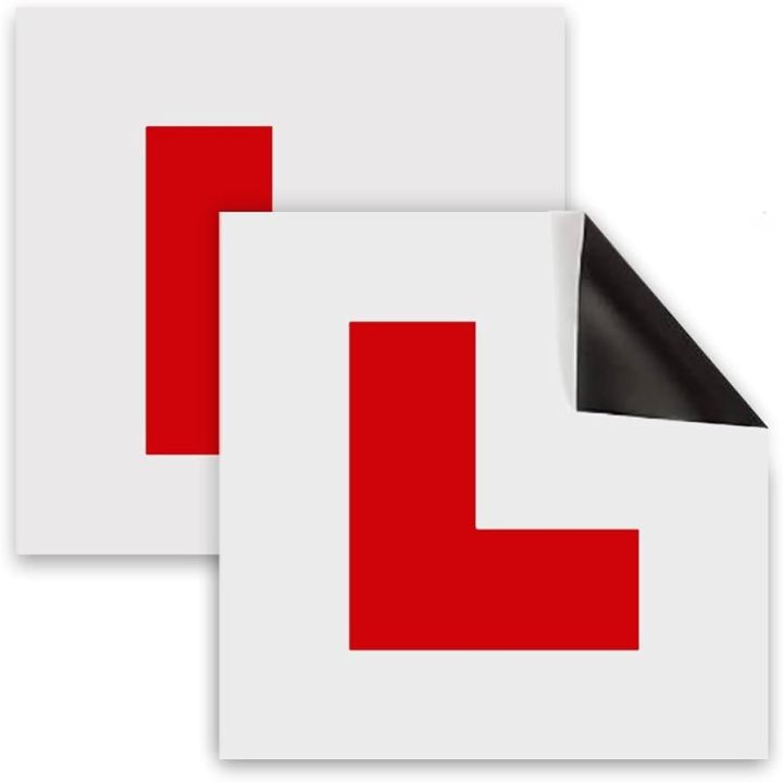 L Plates, 2 Packs Fully Magnetic Red L Plates Learner Drivers, Stick On Adhesive L License Plate for Car Motorbike with 1 pc free 5x5 inch parking sticker