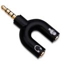 Tow Pin Headphone Earphone Connect to Mobile Y Audio Splitter Mic And Speaker Divider Cable Adapter For Mobile Smart Phone PC Laptop - Jack Pin 3.5mm CTIA 4 Pole TRRS Male To Tow Stereo 3 Pole TRS Female Converter - Color Black. 