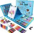 208 Pieces Double Sided Trifold Easel Art Set Portable Art Supplies Drawing Set Box With Oil Pastels Crayons Colored Pencils Markers Paint Brush Sketch Pad For Kids Gift. 