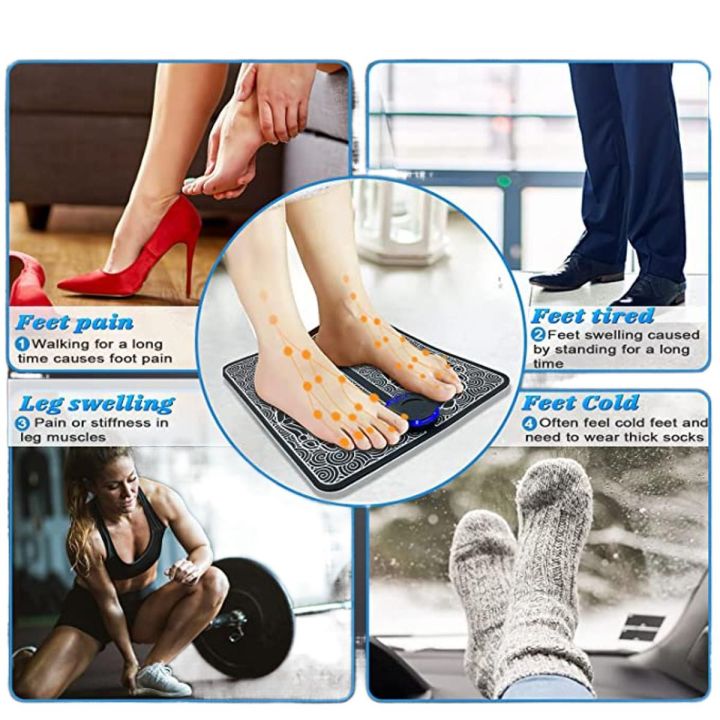 EMS Foot Massager, USB Rechargeable Folding Portable Electric Massage Mat 6 Modes with 9 Intensity Levels