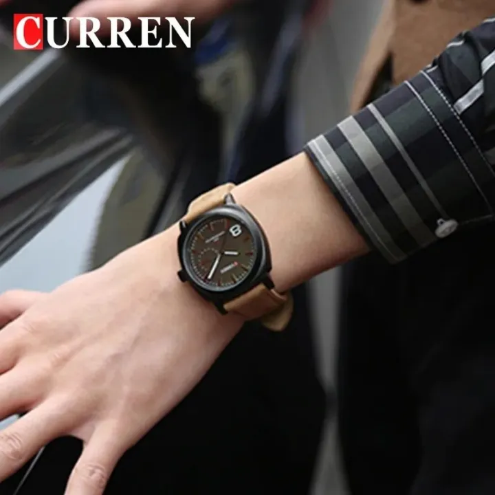 Luxury Men’s Quartz Analog Wristwatch – Black Dial with Brown Strap ...