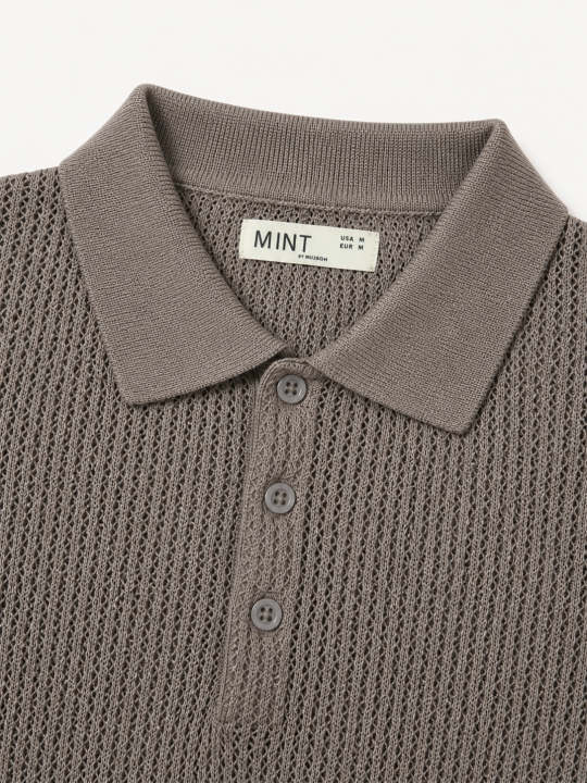 MINT - Taupe Atelier Textured Knit Polo