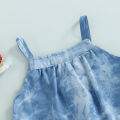 Infant Baby Girl Summer Clothes Set, Tie Dye Sleeveless Ruffled Vest + Elastic Waist Shorts with Bow. 