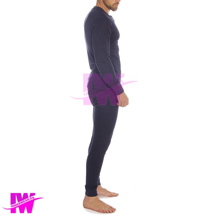 2 Pcs Mens Boys Premium Full Body Suit Thermal Body Warmer Skin Tight Stretchable Innerwear Winter Warm Long Johns Trouser Pajama Full Sleeve Shirt Navy Blue