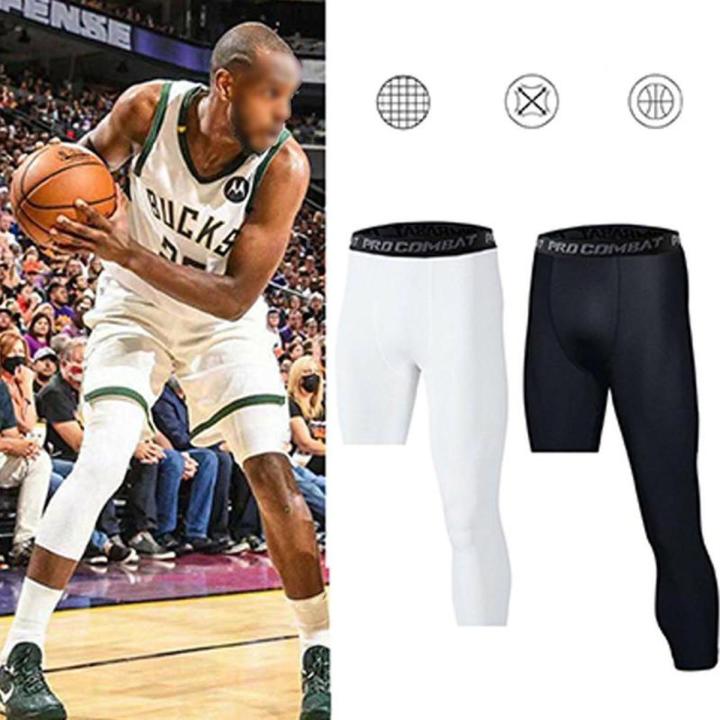 【Footprint】 Men One Leg Basketball Tights Compression Polyester Sports Training Running Fitness Tights Pants Athletic Base Layer