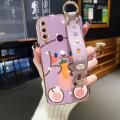 chenyyka For Huawei Y6P Case With Wristband New Design Square Edge Phone Case Cute Line Rabbit Pattern Shockproof Plating Silicone Casing Full Cover SoftCase Protection Cases Girl Women. 