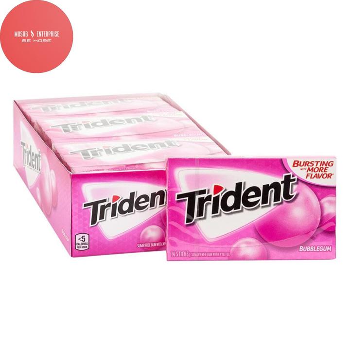 Trident Bubble Gum Bubblegum Sugar Free Pack Of 12 Chewing Gums Box